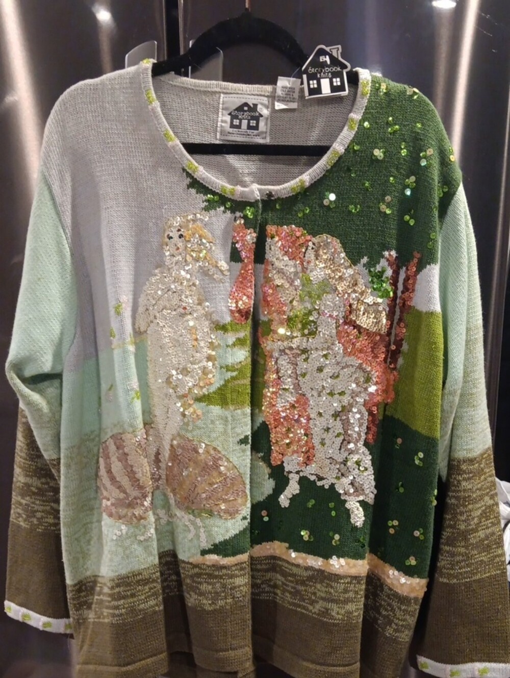 Storybook Knits Green Multi Sequin Sea Motif Cardigan
